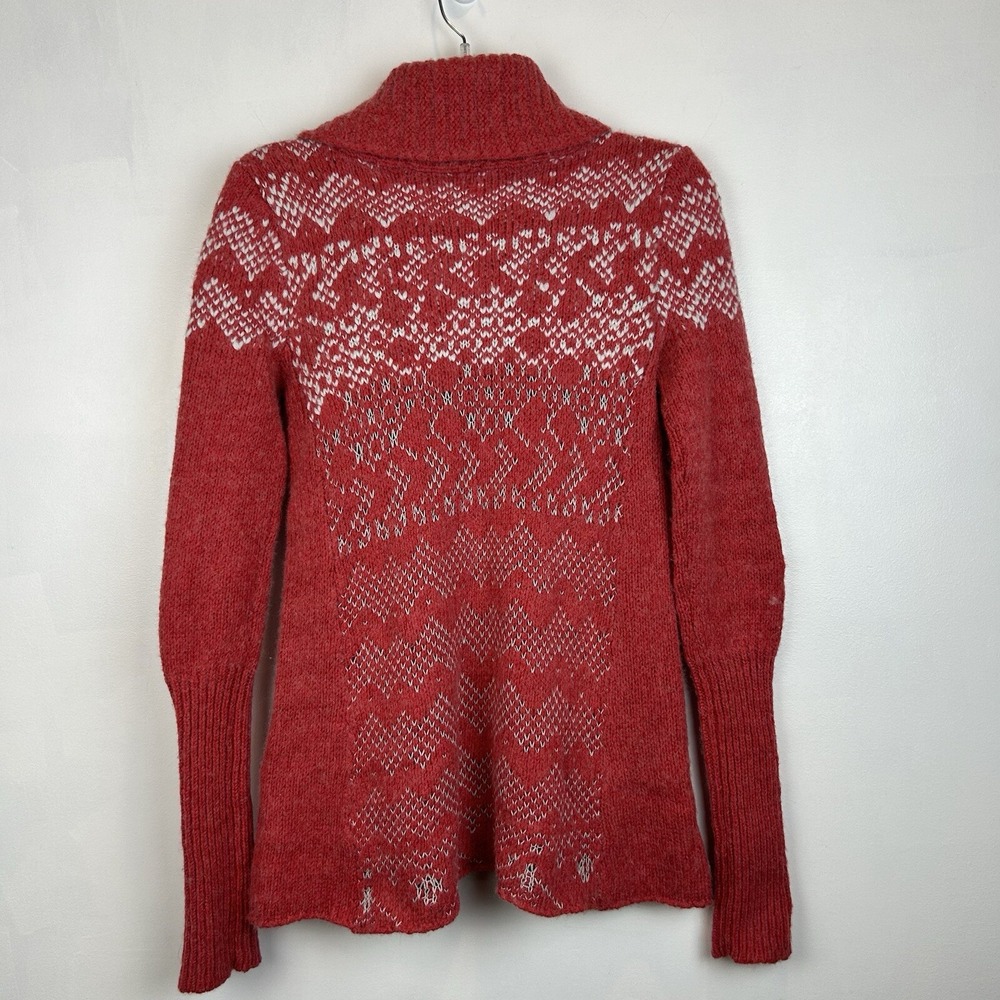 Free People Sweater Womens XS Fair Isle Cowl Neck Red Wool Blend Boho Ski Cozy - Picture 2 of 12